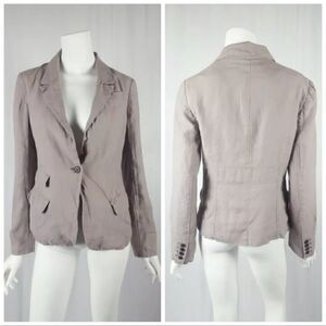 LOFT Womens Size 2 Gray Long Sleeve Lined 100% Linen Career Blazer
